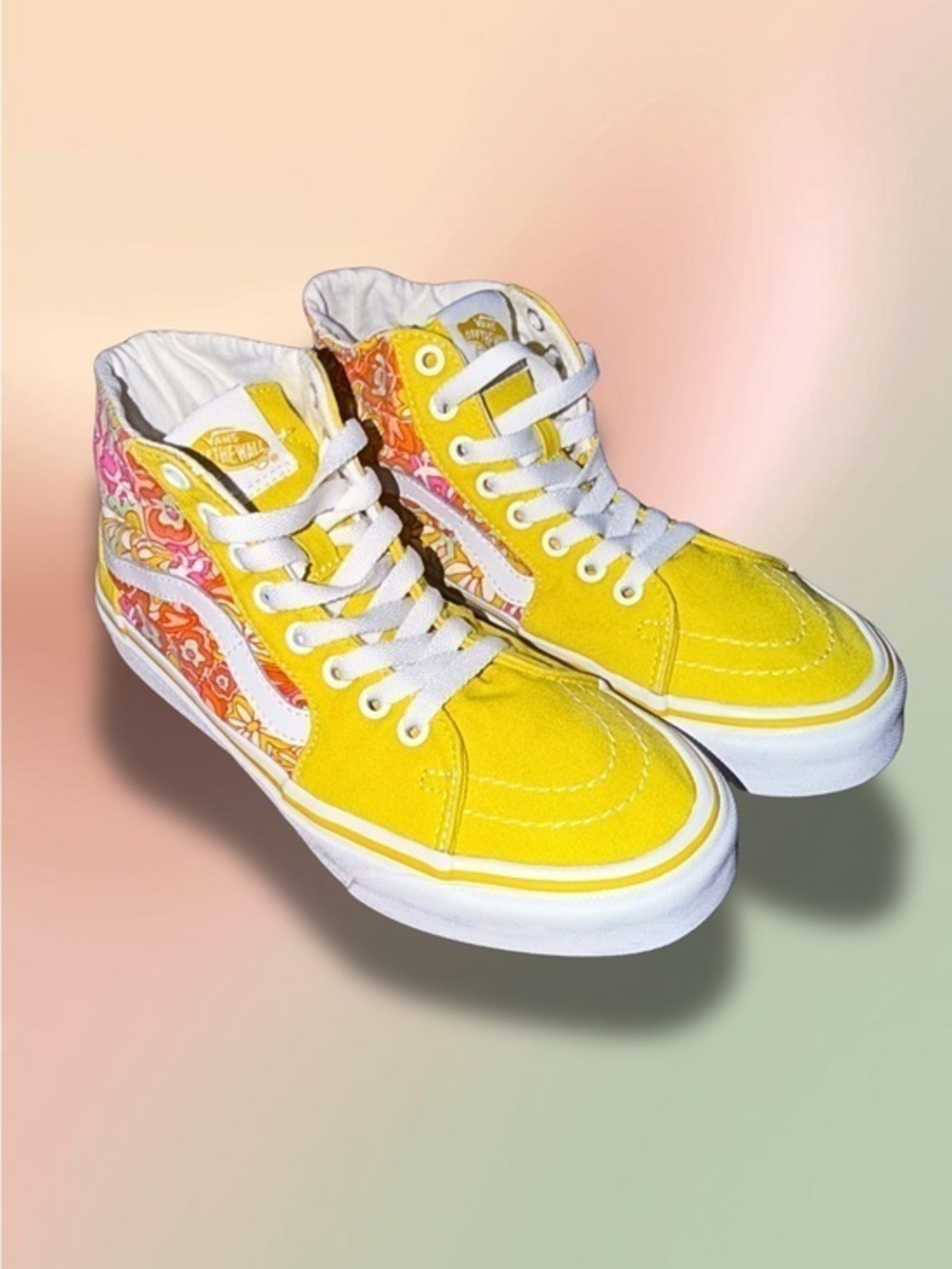 Vans Sk8-Hi Yellow Floral Retro Flower Print Men’s 5.5 Women’s 7